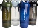 Smartshake O2GO ONE 4- Pack Protein Shaker Flaske 800 ml ttesmå 124; 27 oz - Opbevaring inkluderet - Læbefast Screw- on Lid - BPA Free - Unisex - Mist Gray, Army Green, Black, Navy Blue