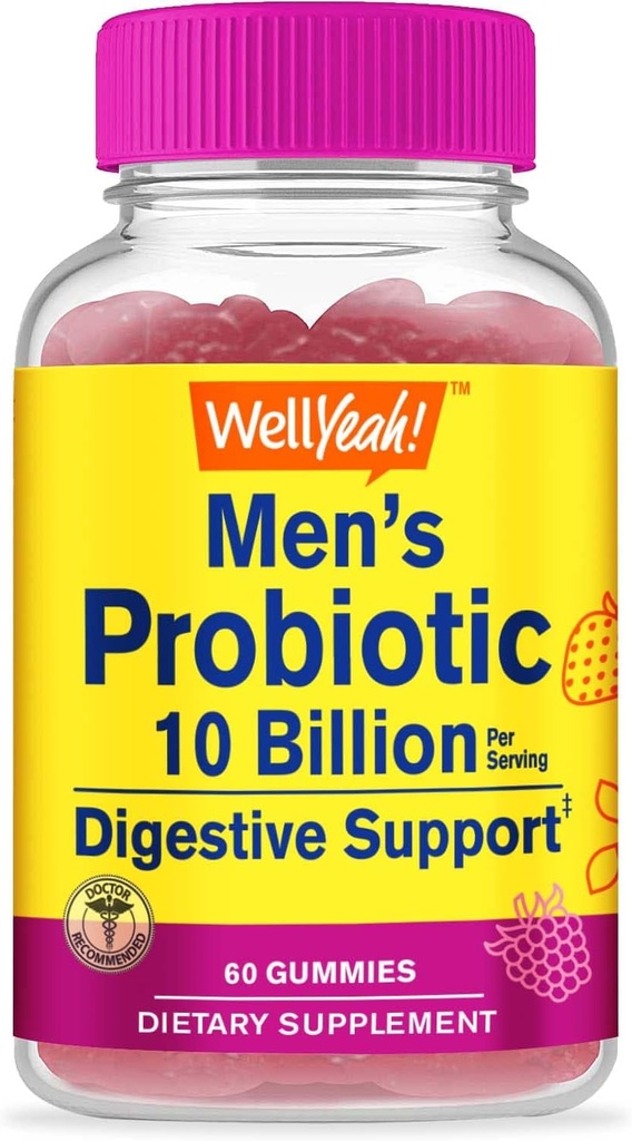 WellYes Probiotiske Gummies for Mænd med 10 Millioner CFU 'er, Gendan Natural fordøjelsesbalance, Reducer Gas, Bloating, og uregelmæssig, Gluten Free, Non- GMO, Vegetar - 60 Gummies