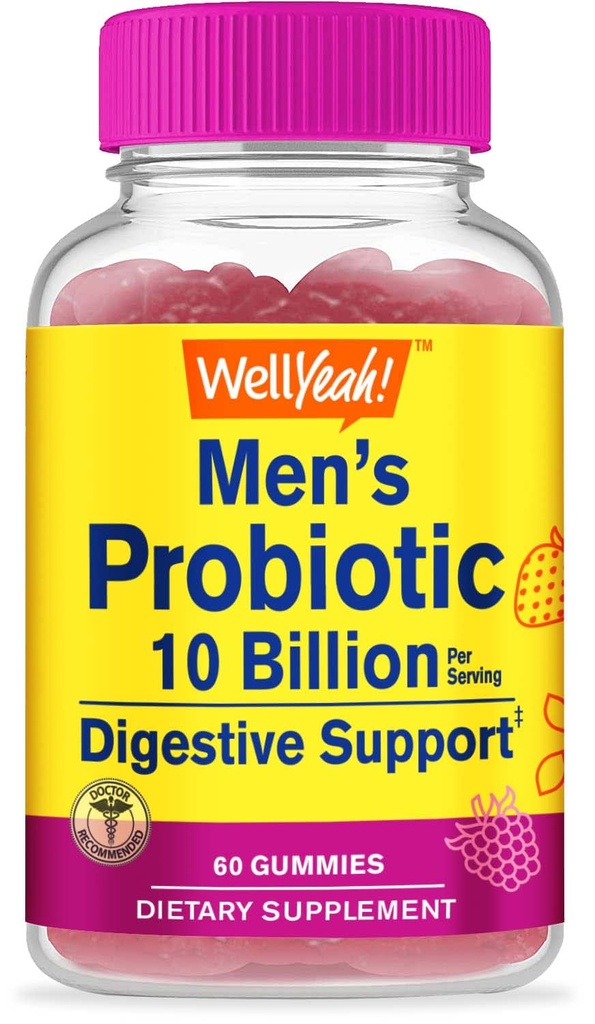 WellYes Probiotiske Gummies for Mænd med 10 Millioner CFU 'er, Gendan Natural fordøjelsesbalance, Reducer Gas, Bloating, og uregelmæssig, Gluten Free, Non- GMO, Vegetar - 60 Gummies