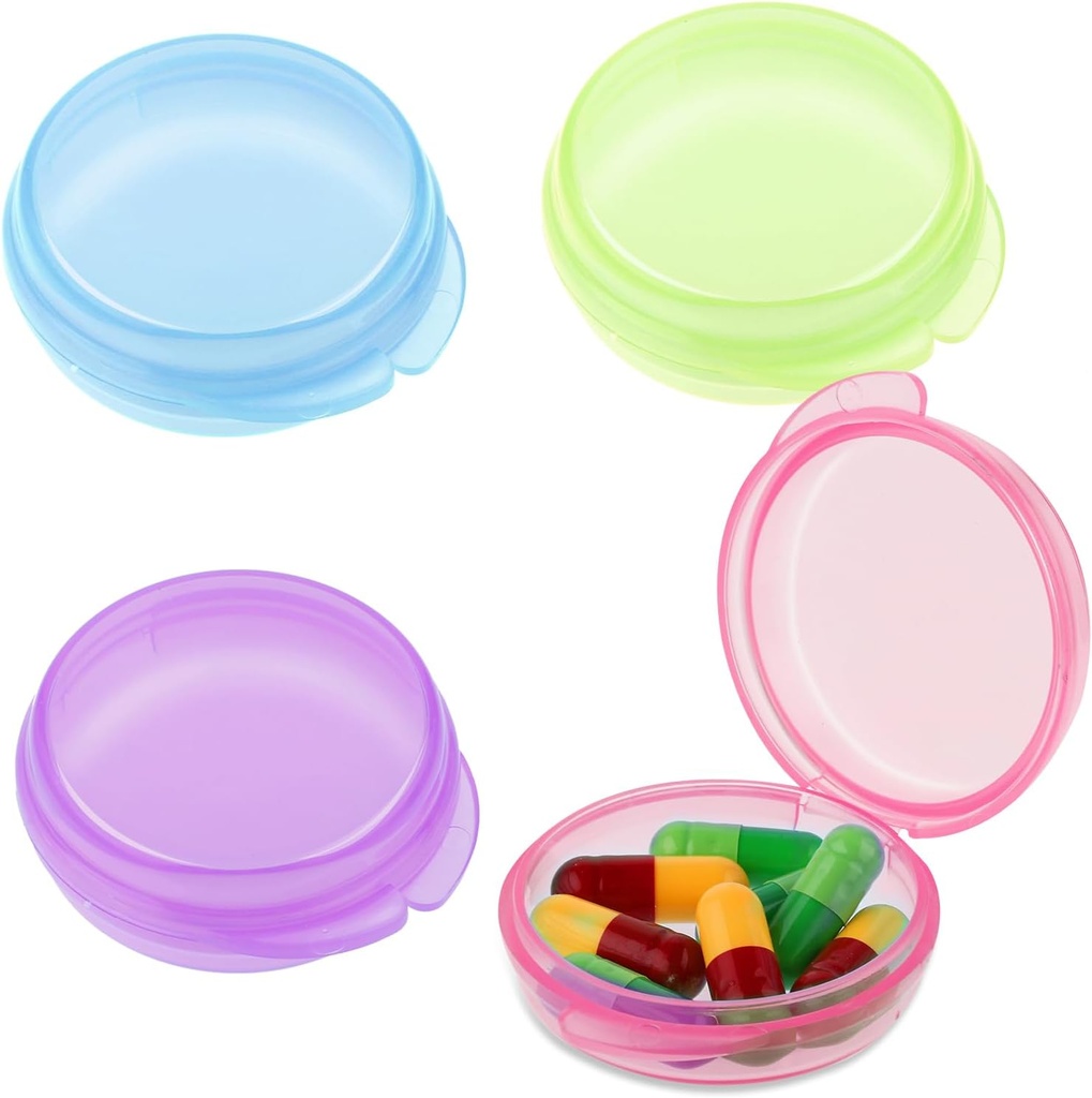 4 Pcs Mini Pill Organizer Lille Pill Box Cute Portable Pill Case for Pocket Purse Travel Storage Containers Earplug Case Medicine Dispenser Vitamin Holder (blå + pink + lilla + grøn)