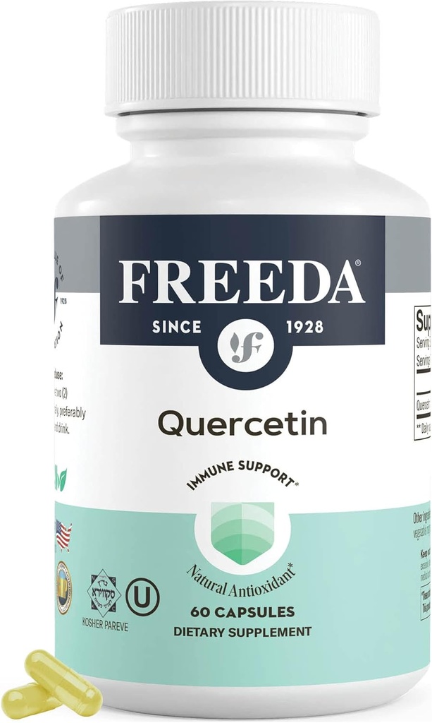 FREEDA Quercetin 500 mg - Pure Quercetin Supplement for Histamin & Immunsupport, Heart Health & Antioxidant Benefits - Gluten Free, Vegan Health Supplement for Voksne Kosher Certified (60 kapsler)