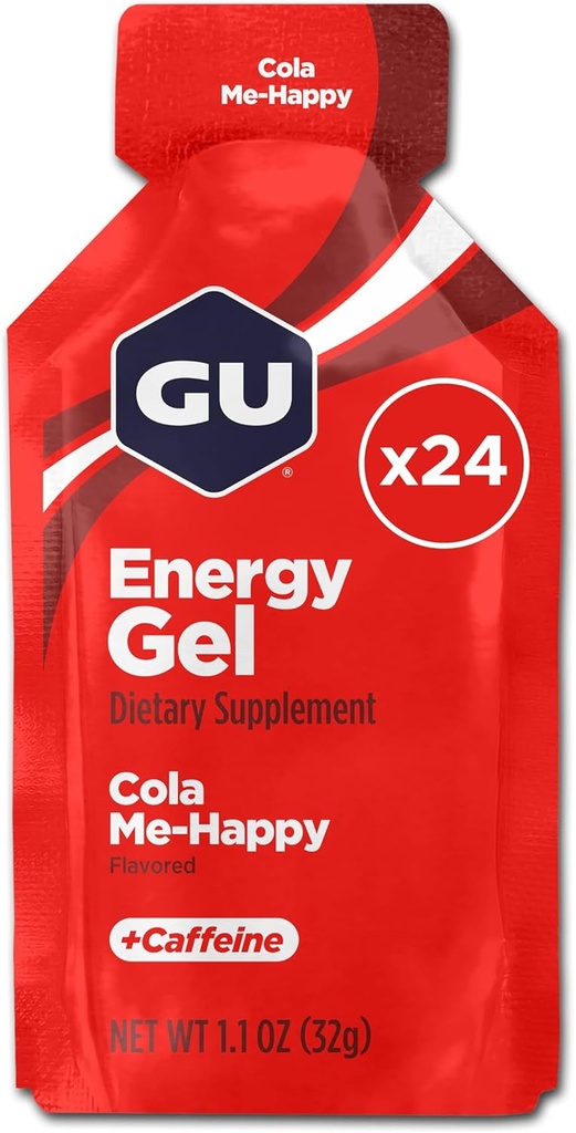 GU Energy Original Sports Nutrition Energy Gel, Vegan, Gluten- Free, Kosher og Dairy- Free On- the- Go Energy for any workout, 24-greve, Cola Me- Happy