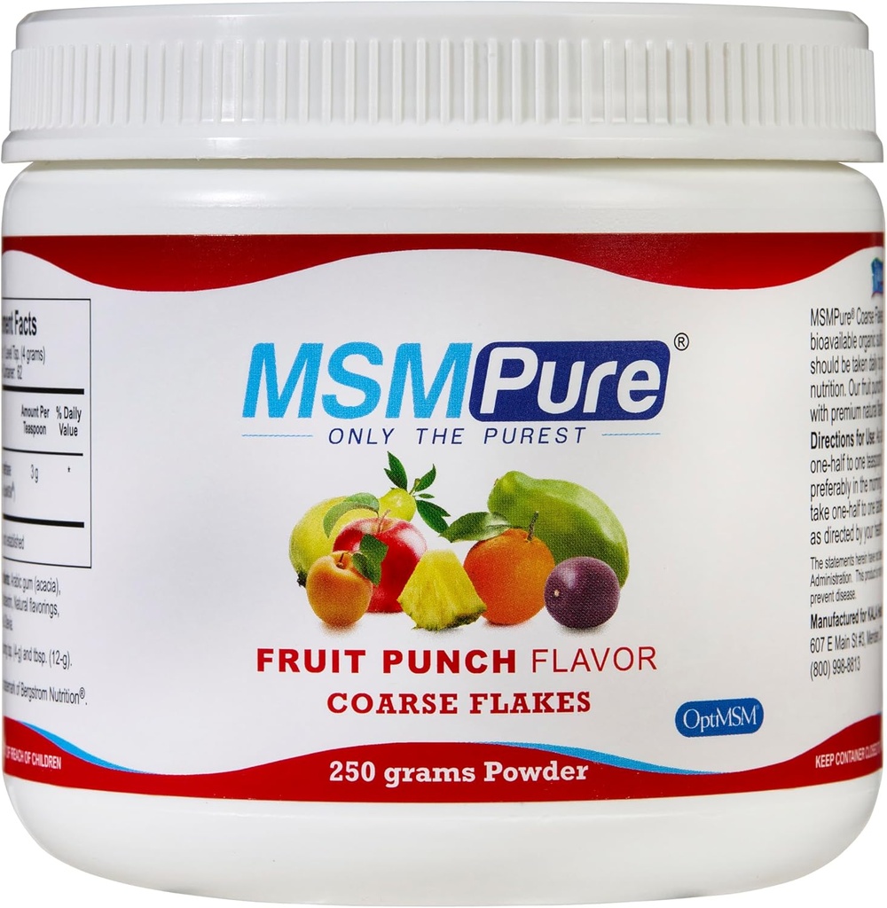 KALA Health MSMPure Fruit Punch Flavored Coass MSM Powder Flakes - US- Made MSM for fælles sundhed, hududseende, og hår & negl support - 8.8 oz, Økologisk svovl
