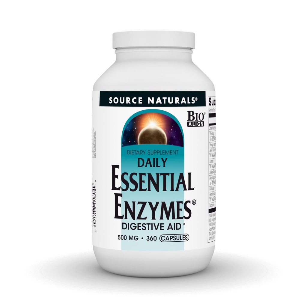 Source Naturals Essential Enzymes 500mg, Bio- Aligned Multiple Enzyme Supplement Herbal Defense for fordøjelse, gas, Forstoppelse & Bloating Relief - fordøjelseshjælp * - 360 kapsler, 360 Servere