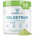 WONDERCOW Colostrum Supplement pulver til Gut sundhed, immunforsvar, Muscle Recovery & Wellness - 124; Natural IgG Pure Whole Bovine Colostrum Superfood, Matcha, 60 Servere