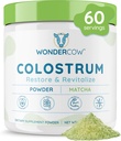 WONDERCOW Colostrum Supplement pulver til Gut sundhed, immunforsvar, Muscle Recovery & Wellness - 124; Natural IgG Pure Whole Bovine Colostrum Superfood, Matcha, 60 Servere