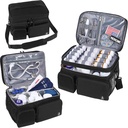 Dobbelt Layers Medicine Bag med isoleret kompartment pilleflaske Organizer med låsbar lynlås, Travel Medicine Organizer med bløde skulderstropper til pilleflasker, Medicinske forsyninger