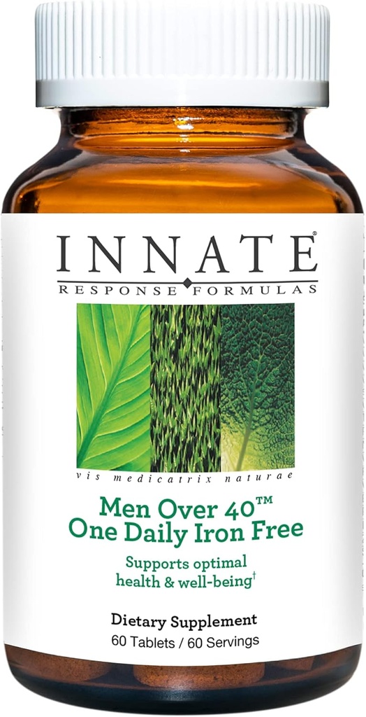 INNAT Response Formulas Mænd over 40 En daglig jernfri - Daglig Multivitamin for mænd 40 + - Iron- Free - Med B Vitaminer - Vegetarisk, ikke-GMO - Made without 9 Food Allergens - 60 Greve (60 Servering)