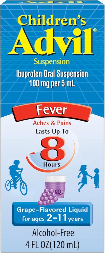 Børns Advil Pain Reliever og Fever Reducer, Børns Ibuprofen Liquid Pain Relief Medicin, Grape - 4 Fl Oz
