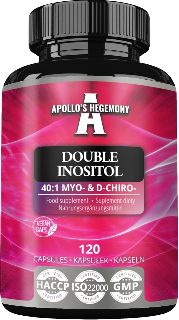 APOLLO 'S HEGEMONY Dobbelt Inositol 120 Veganske kapsler - Myo - Inositol + D - Chiro- inositol i Optimal 40: 1 Ratio - 615 mg per kapsel - 4 måneder Supply - Vitamin B8 Supplement