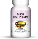 Maxi Health Biotin 5000 mcg – Hair Skin and Nails Vitamins for Women & Men – High Potency Vitamin B7 Supplement for Hair Growth, Strong Nails & Healthy Skin – Kosher, Doctor Formulated – 120 Capsules