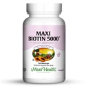 Maxi Health Biotin 5000 mcg - Hår hud og negle Vitaminer for kvinder & mænd - Høj potens vitamin B7 supplement til hårvækst, stærke negle og sunde hud - Kosher, Læge Formuleret - 120 kapsler
