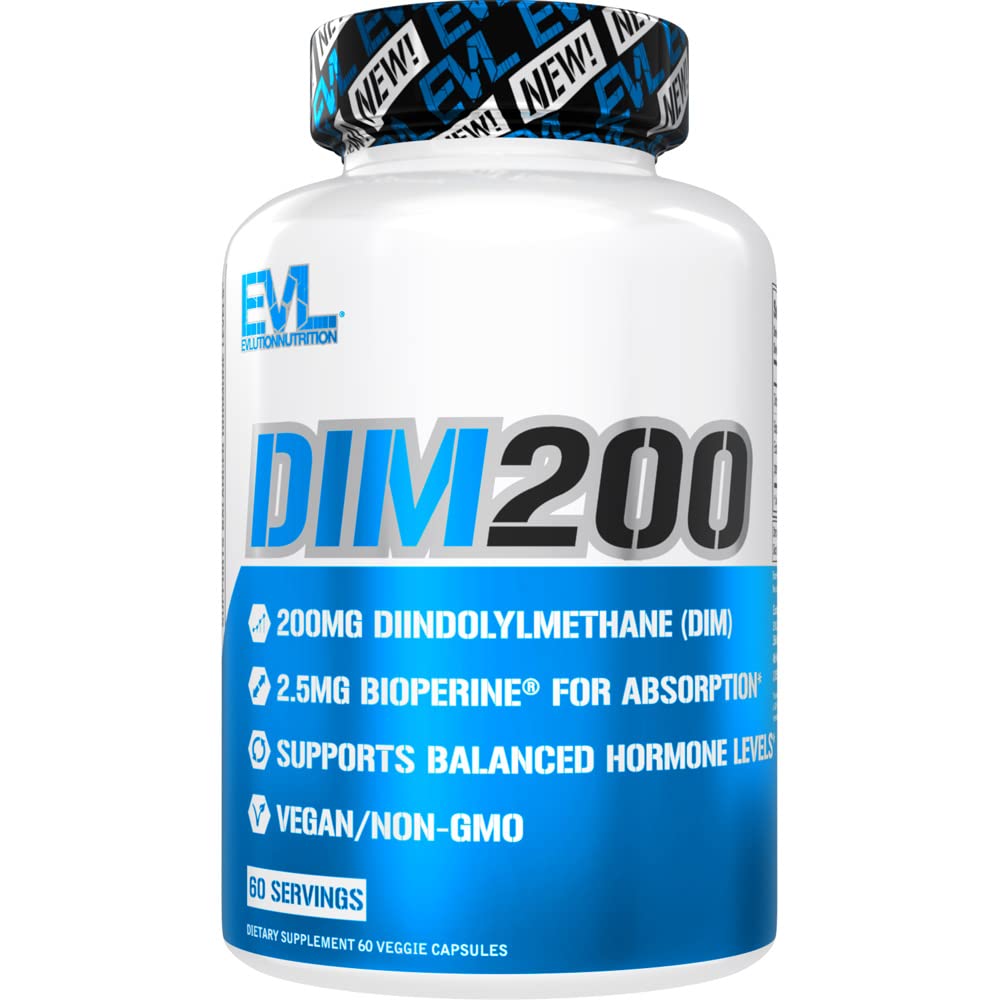 EVL Diindolylmethan Supplement for mænd - Avanceret DIM 200mg med Dim Plus Bioperine for forbedret absorption - Vegan Non- GMO Hormone Balance Supplement for forbedret energi næring og ydeevne
