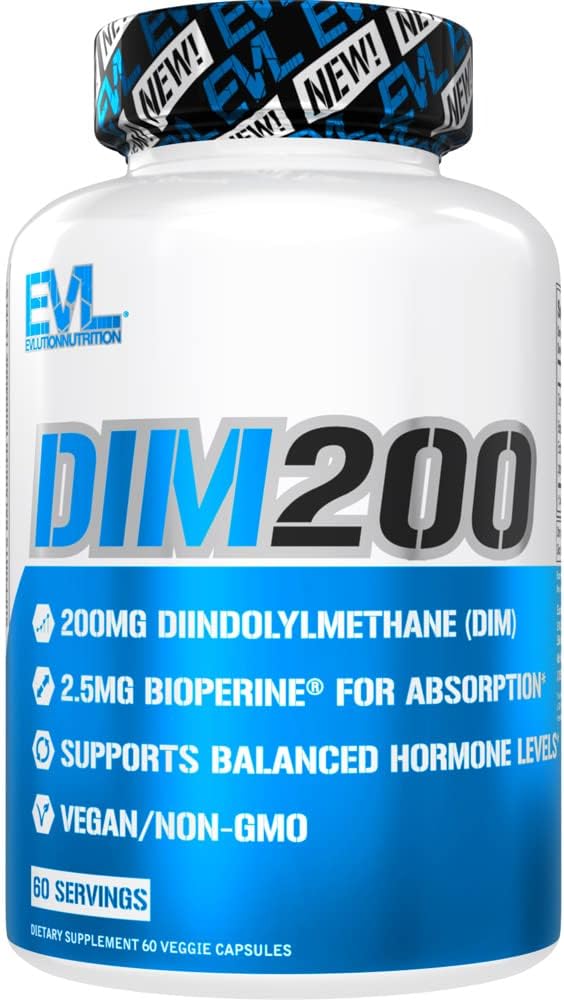 EVL Diindolylmethan Supplement for mænd - Avanceret DIM 200mg med Dim Plus Bioperine for forbedret absorption - Vegan Non- GMO Hormone Balance Supplement for forbedret energi næring og ydeevne