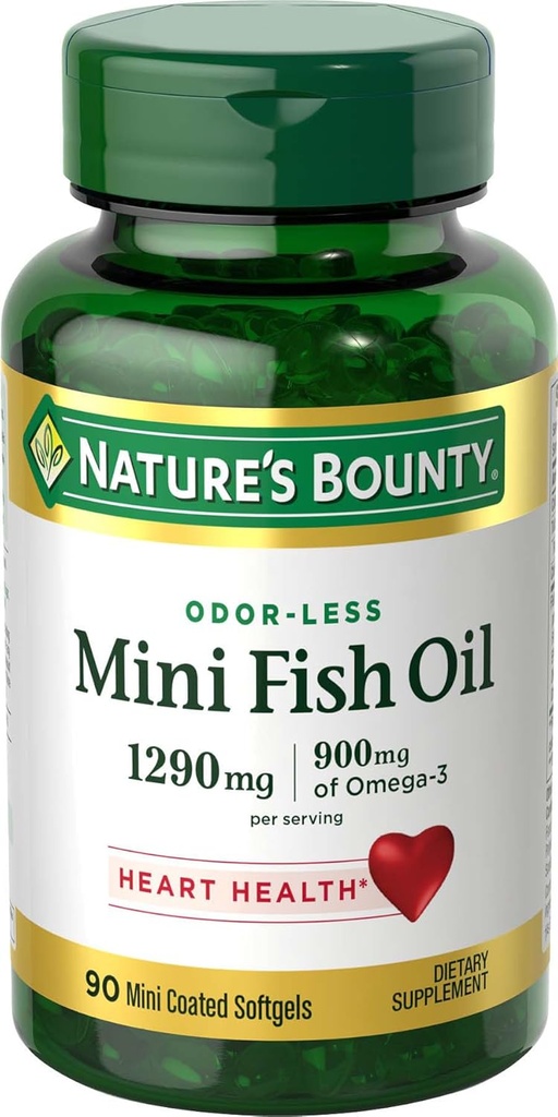 Nature 's Bounty Mini Fish Oil Softels, Burpless Fish Oil Omega 3 Kosttilskud, Understøtter Heart Health, 90 Softels (Pack of 1)
