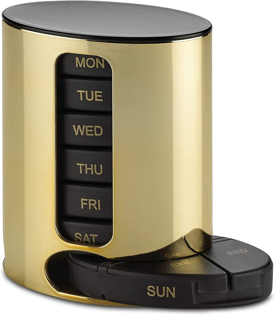 Daily Pill Organizer - (4 gange om dagen) Stackable Medication Reminder - Premium Weekly AM / PM Pill Box med 7 Daily Stackable Bakker og Medicine Organizer til vitaminer, fiskeolier og kosttilskud, Guld