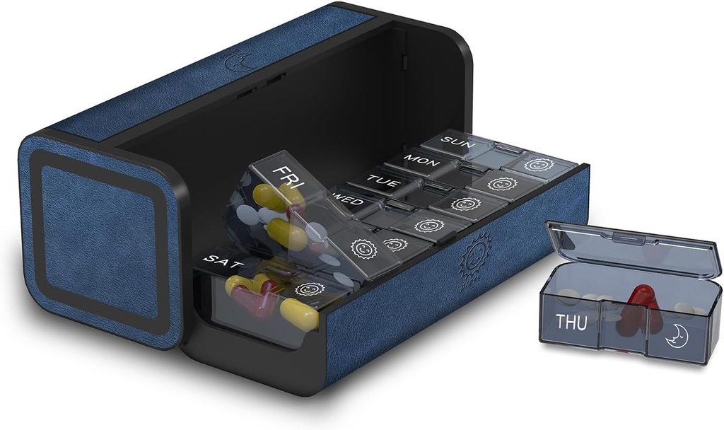 Pill Organizer 2 gange om dagen, Am Pm to gange daglig Pill sag, Aftagelig Stor rejse Pill Box 7 dag, Ugentlig Pill Container for Vitamin Medicin Supplement Fish Oil (blå)