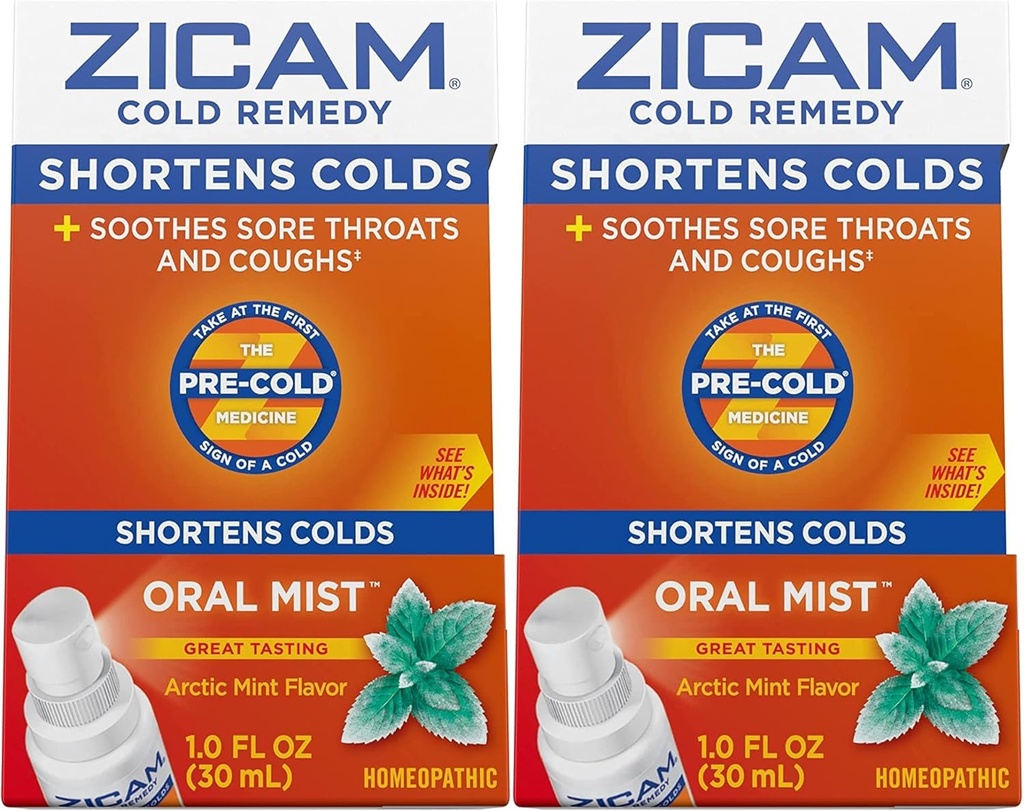 Zicam Cold Remedy Zink Arctic Mint Oral Mist, 1 Ounce (pakke med 2)