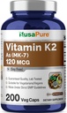 NusaPure Vitamin K2 MK7 120 mcg 200 Veggie Caps (Soy Free, Non- GMO, Vegan)