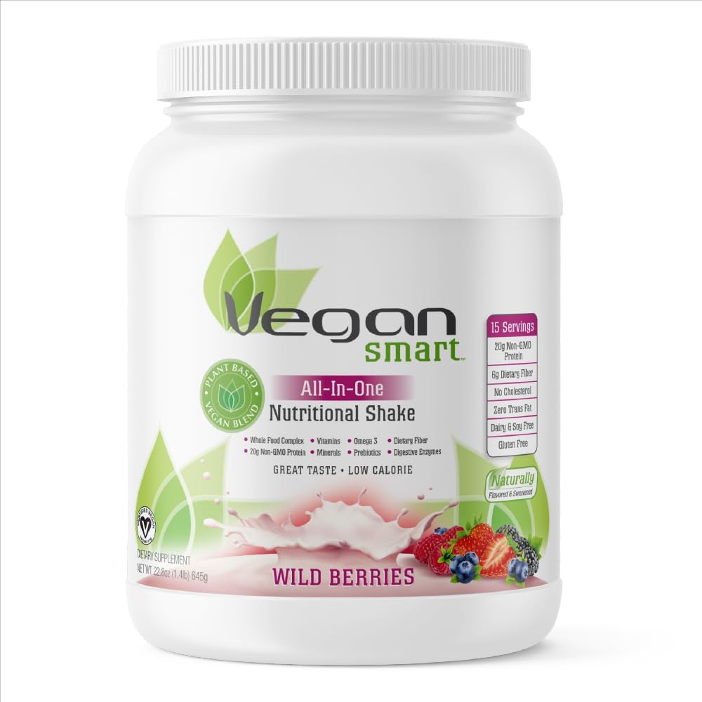 Vegansmart Naturade Plant Based Vegan Protein Powder - All- in- One Nutritional Shake Protein Blend - Gluten Free & Non- GMO - Wild Berries (15 Servere)