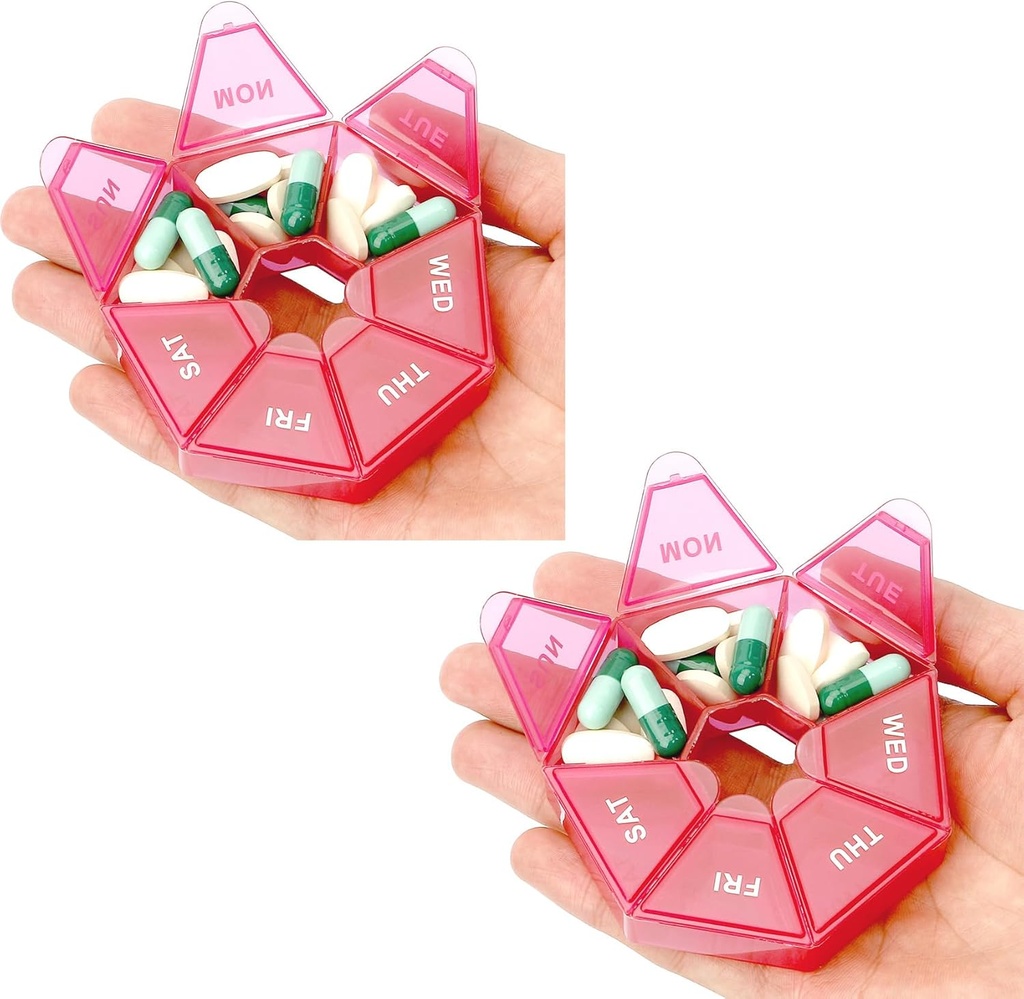 Pill Organizer, 2 Pack Pill Box, Små piller sag, Medicin Arrangører 1 gang om dagen, Ugentlig Medicin Organizer Container, Medicine Holder, Daily Pills Containers for Travel 7 Day (rød)