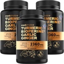 4-in-1 Gurkemeje og hvidløg Kosttilskud med BioPerine - 2360mg Gurkemeje Ingefær Root Kapsler med hvidløg - Høj potens Herbal Blend (120 ct, pakning med 3)