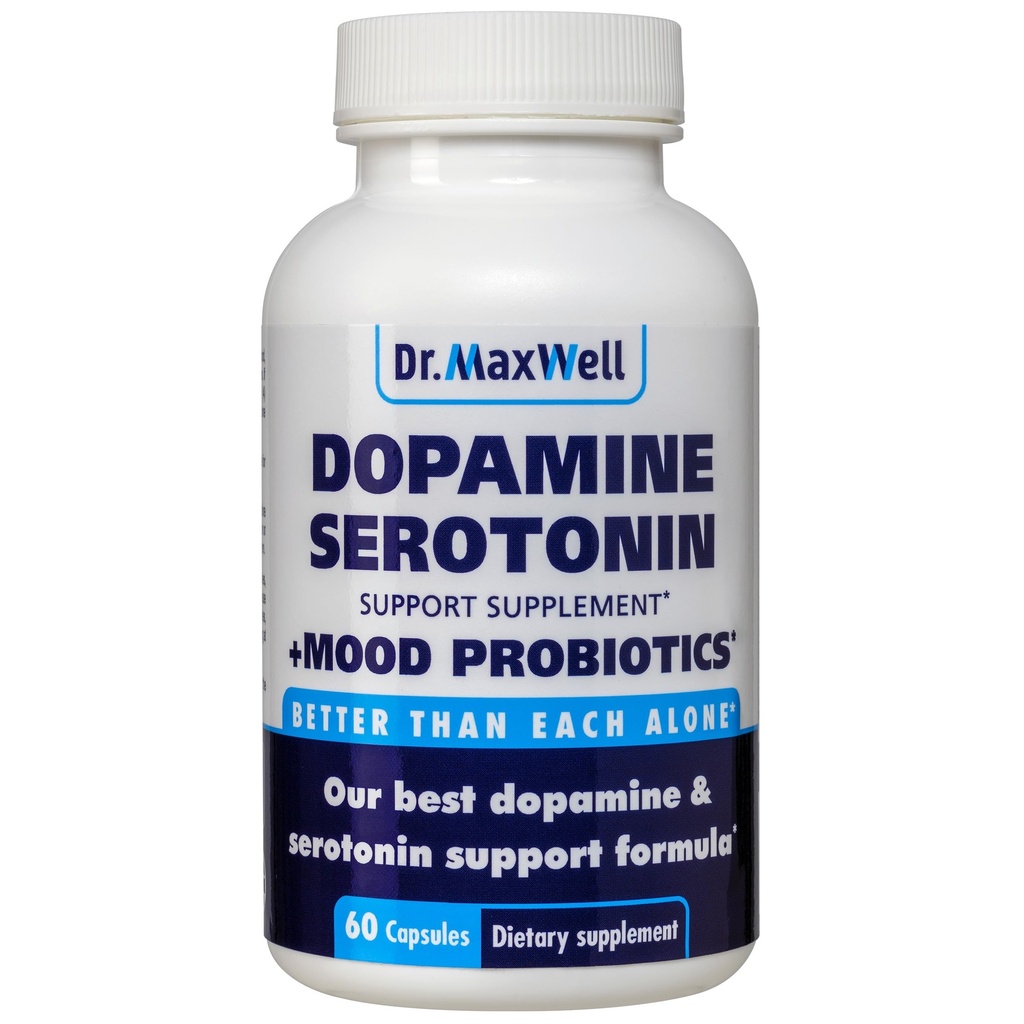 Serotonin og Dopamin Kosttilskud med Mood Probiotic, 5in1 Støtte til (1) Dopamin (2) Serotonin (3) Mood (4) Afslapning (5) Focus & Brain, 60 Kapsler
