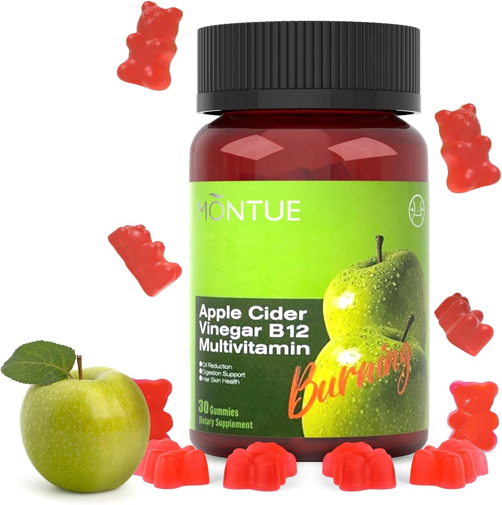Apple Cider Vincious Gummies B12 Multivitamin, ACV tillæg Gummy Vitaminer, Vegetarisk tillæg for kvinder & mænd, Ikke GMO, Support Normal Energy Nivels & Gut Health 60 Gummies (30)