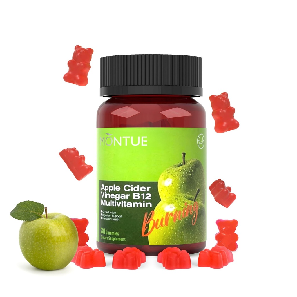 Montue NEWELLME Apple Cider Vinegar Gummies B12 Multivitamin,ACV Supplement Gummy Vitamins,Vegetarian Supplement for Women & Men,Non GMO,Support Normal Energy Levels & Gut Health 30 Gummies (30)