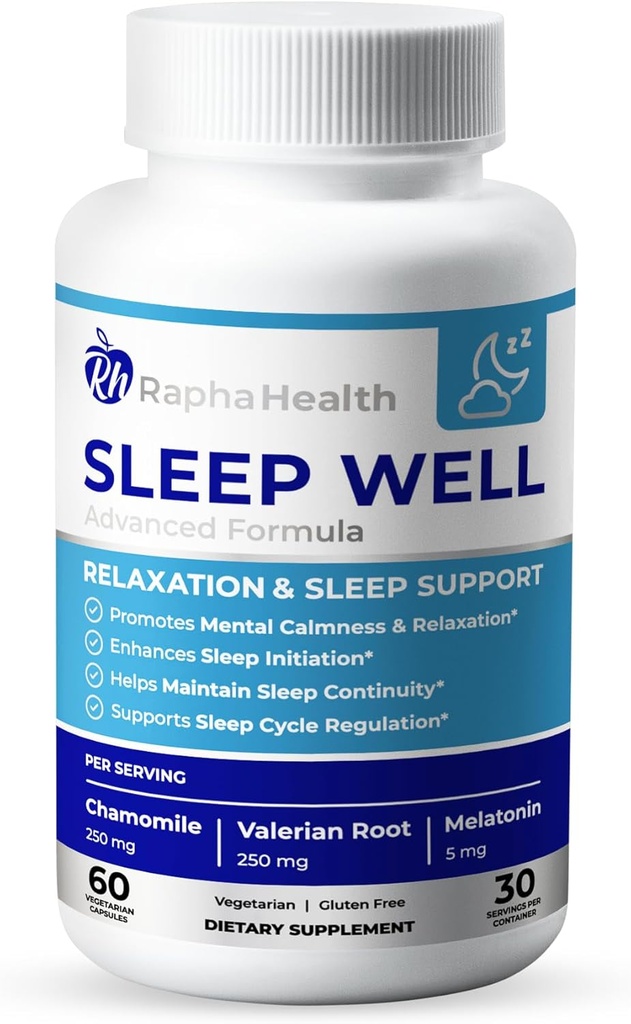 Søvnbrønd 124; Natural Sleep Aid med Magnesium Glycinate, Valerian Root, og Kamille Buddh124; Non-Habit Forming Buddh124; 60 Kapsler - 30 Nights of Restain Sleep