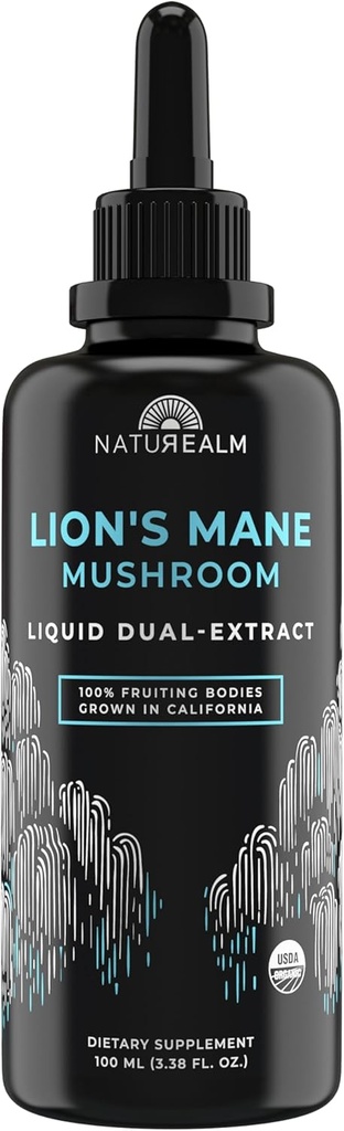 Natureals Lions Mane Mushroom Liquid Tinktur Supplement - Fokus, Hukommelse & Hjerne Sundhed, Vegan, Non- GMO - Organic Fruiting Bodies, 2 Month Supply
