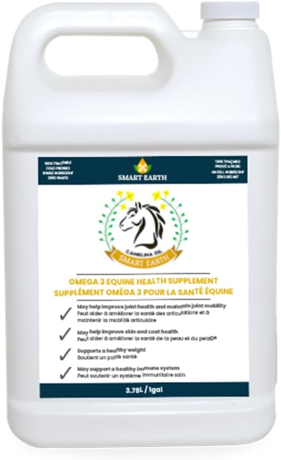 100% Pure Camelina Oil for Heste - Omega 3 & E-vitamin Rich supplement til Coat, Hooves, Gigt, Joints, Vægt Gain & ulcers - Falsk Flaxseolie Lavet i Canada af Smart Earth, 1gal.