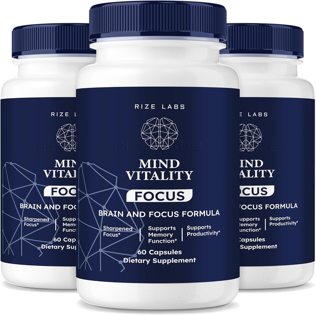 rize laboratorier Mind Vitality Focus Brain Supplement, Mind Vitality to Boost Focus and Concentration & Undgå middagstid Træthed, Mind Vitality Advanced Formel Anmeldelser (180 kapsler) (pakke med 3)