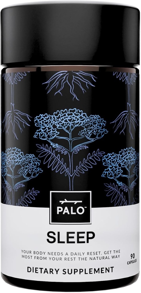 PALO Sleep & Stress Support - Melatonin- Free Vegan Supplement med Økologisk Valerian Root, L- Theanin, Magnesium, Kamille, Lemon Balm & Passionflower - 90 Kapsler