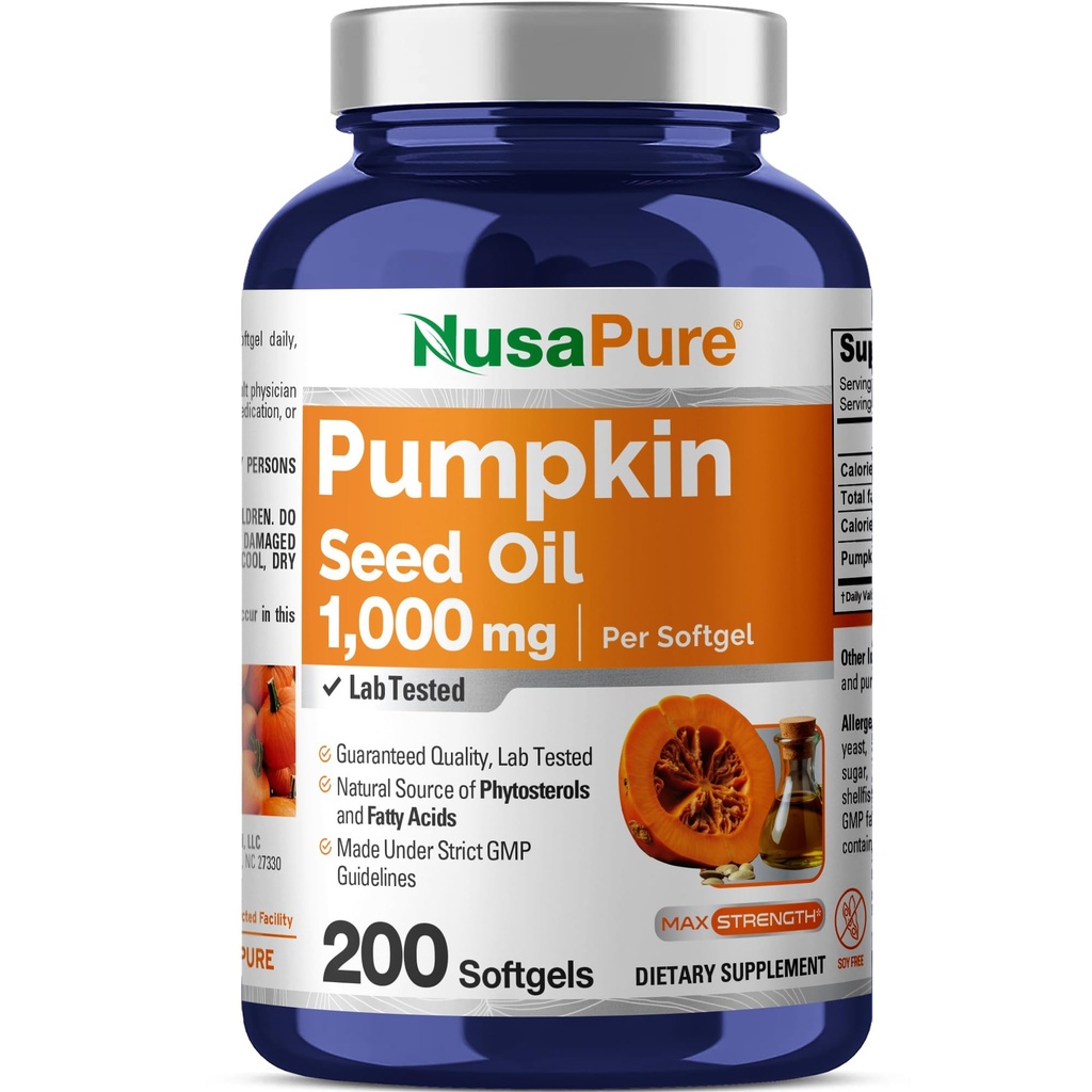 NusaPure Pumpkin Seed Oil 1000mg 200 Softgel kapsler (Non-GMO, Soyfree) naturligt occurring Phytosteroler