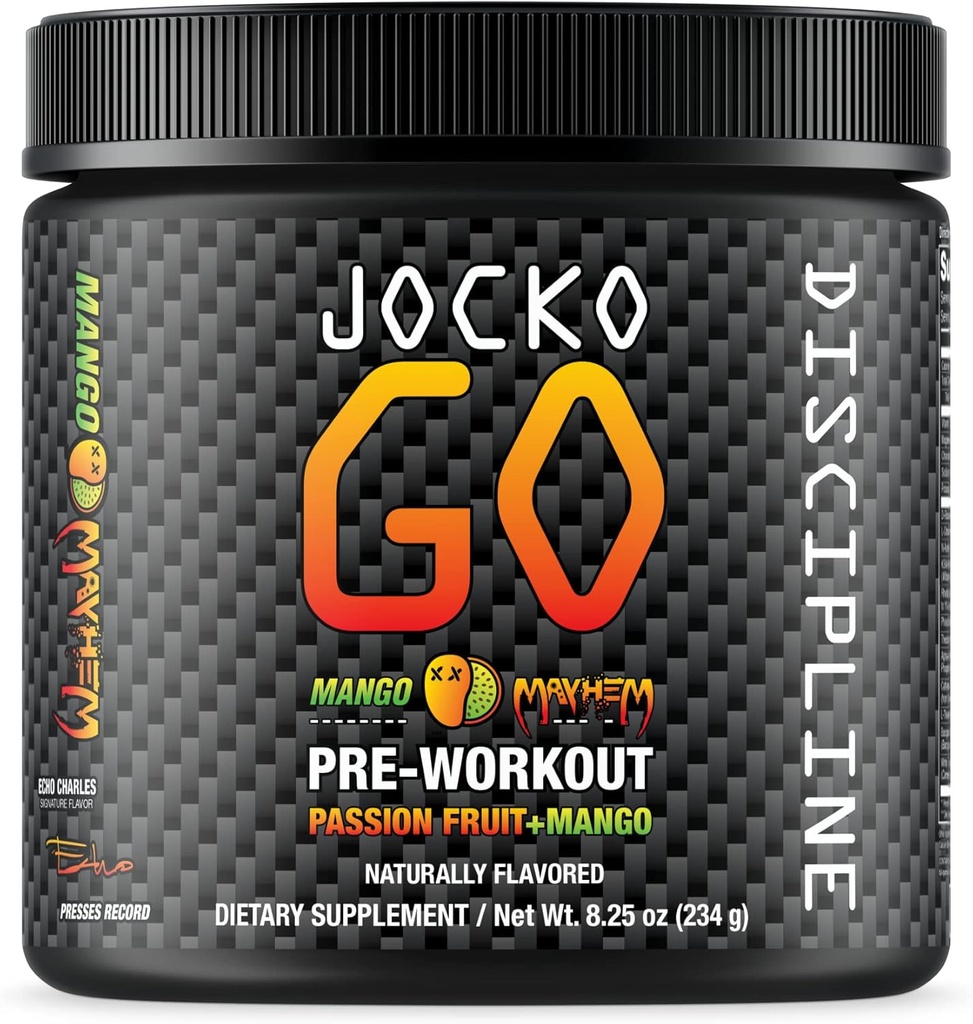 Jocko Fuel Pre Workout Pulver med L- Citrullin, Nootrope & Koffein for Endurance & Stamina - Keto, Lav Sukker Blend for Distance Running, Cykling, Jiu Jitsu - 30 Serveringer (Mango)