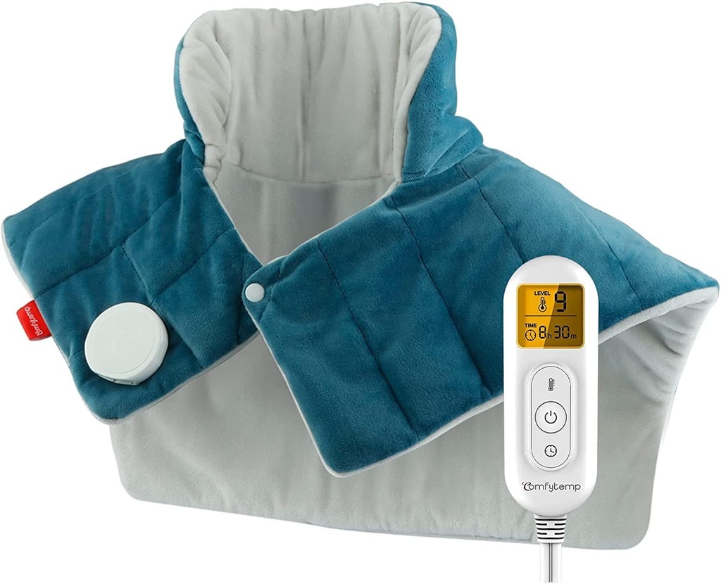 Comfytemp opvarmning Pad til hals og skulder og tilbage, 2.6lb Vægtet elektrisk varmepumpe til smertelindring, Stor FSA berettiget opvarmet Wrap, 9 varmeindstillinger & 11 timer, Julegaver til kvinder Mænd Mor far