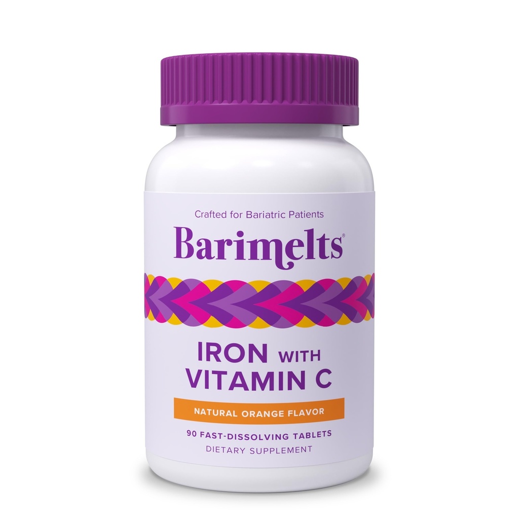 Barimelts Jern med C-vitamin, 90 Fast- Opløsning Tablets (1-Måned Supply), Sugar- Free Bariatric Jern Supplement til Kvinder, Natural Orange Flavor