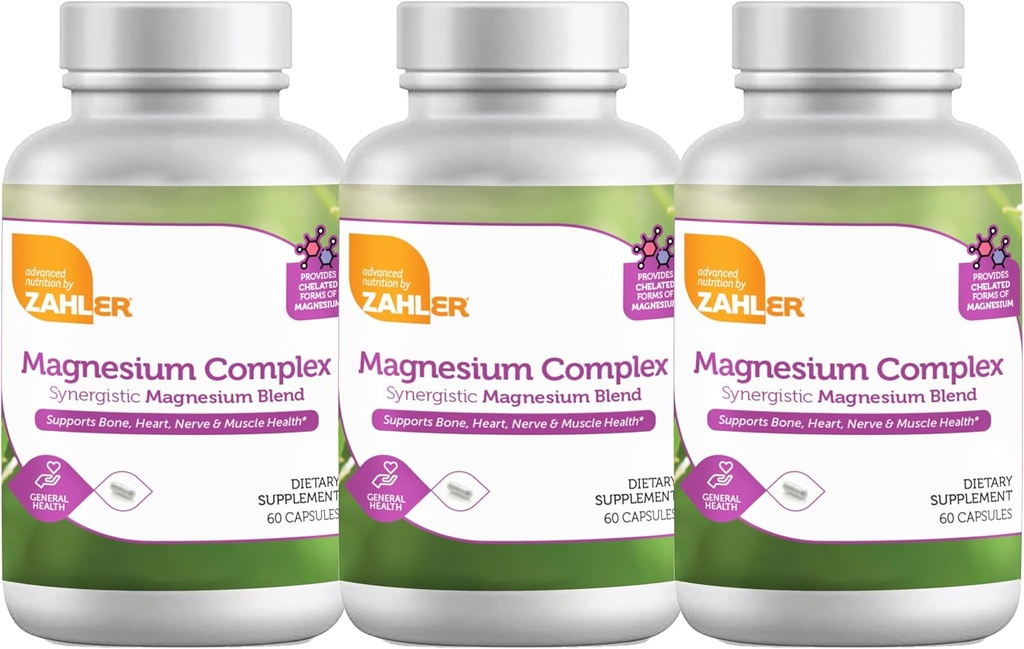 Zahler Magnesium Complex Synergistisk Magnesium Blend, understøtter ben, hjerte, nerve og muskel sundhed, 180 kapsler.