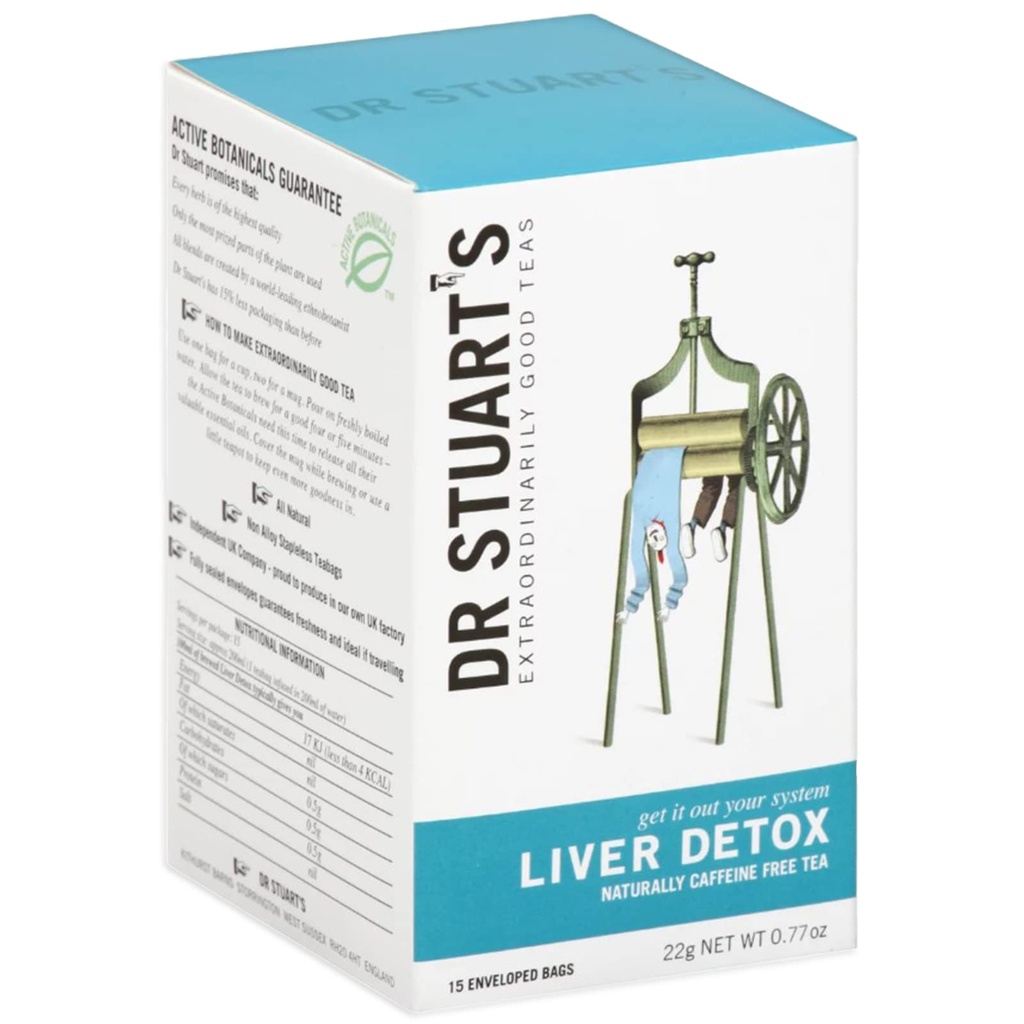 Dr. Stuarts Lever Detox Tea Tasker • 124; 22g (15 Teabags) • 124; Natural Herbal Infusion til afgiftning • 124; fremmer leversundhed og cleansering • 124; genopfrisker Flavor