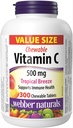 Webber Naturals Vitamin C, 300 Chewable Tropical Breeze Flavor Tablets, 500 mg C-vitamin Per Tablet, Bones, Tænder, Immun og Antioxidant Support, Ikke GMO, Dairy & Gluten Free