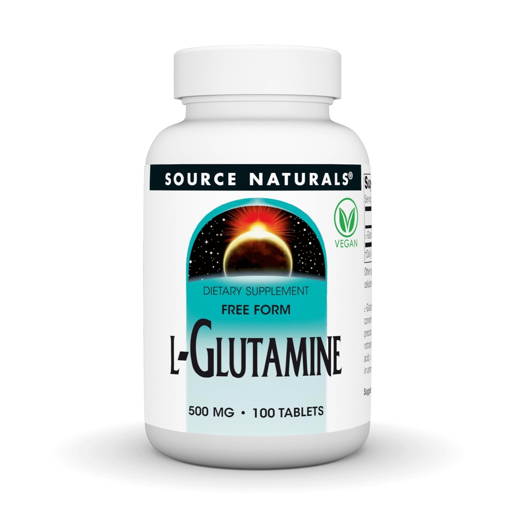 Source Naturals L- Glutamin, Gratis form Aminosyre, der understøtter metabolisk energi *, 500mg - 100 tabletter