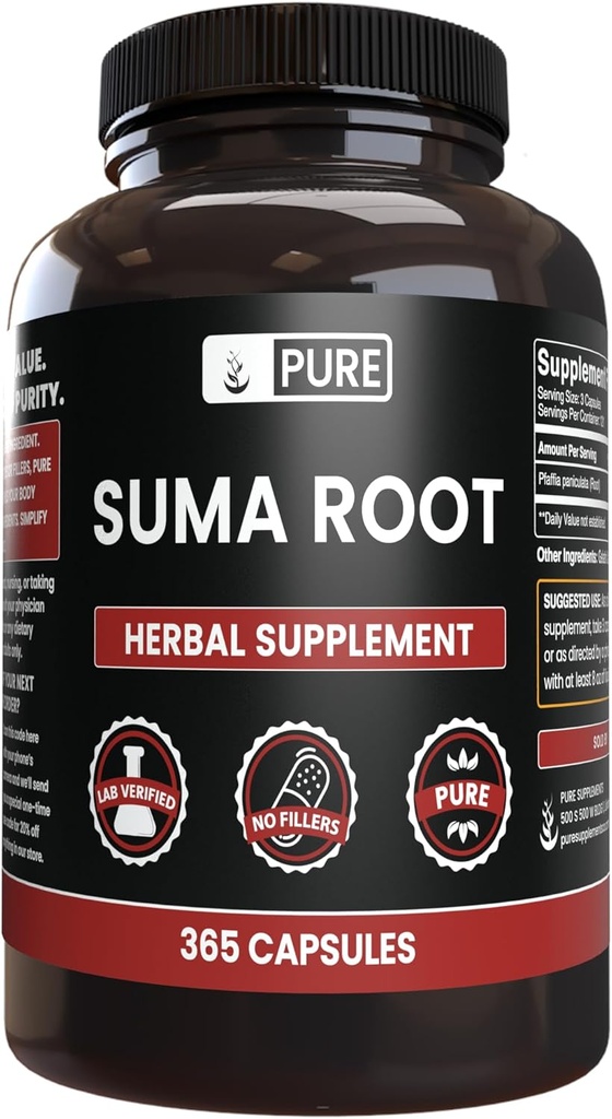 PURE ORIGINALSKE INGREDIENSER Suma Root (365 Capsule), Ingen Magnesium eller Rice Fillers, Altid Pure, Lab Verified