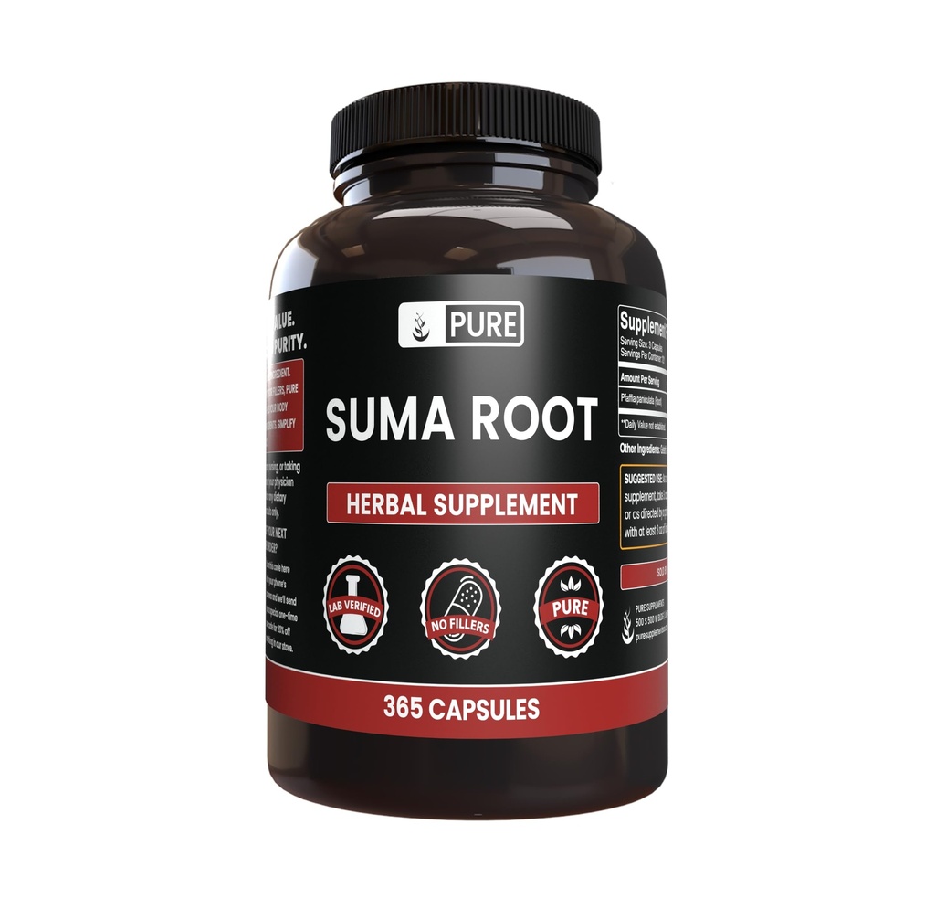 PURE ORIGINALSKE INGREDIENSER Suma Root (365 Capsule), Ingen Magnesium eller Rice Fillers, Altid Pure, Lab Verified