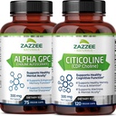 Zazzee Citicolin CDP Cholin Kapsler og Alpha GPC Cholin Kapsler