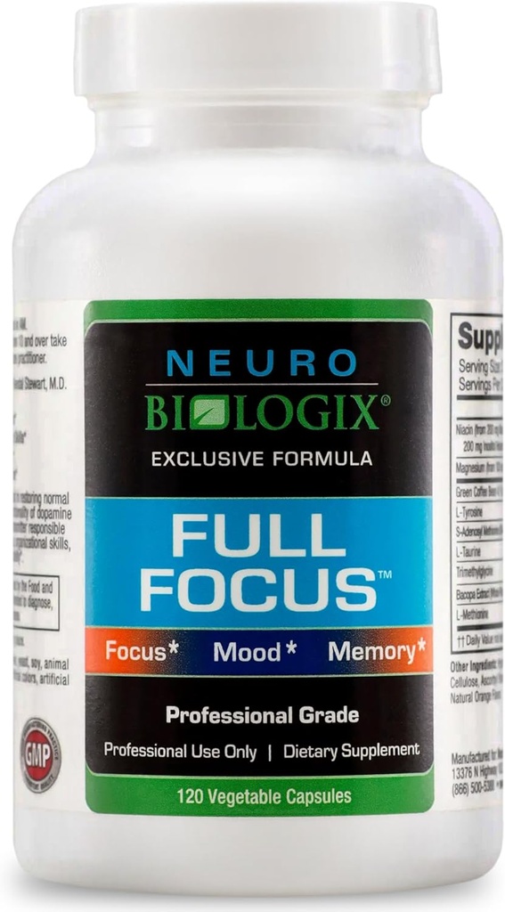 Full Focus ™ 120 Kapsler - Omfattende hjernetillæg for optimal kognition, hjernefokus og hukommelse - Brain Support Supplement til fremme af forbedret mad, afslapning, dopaminbalance og mere