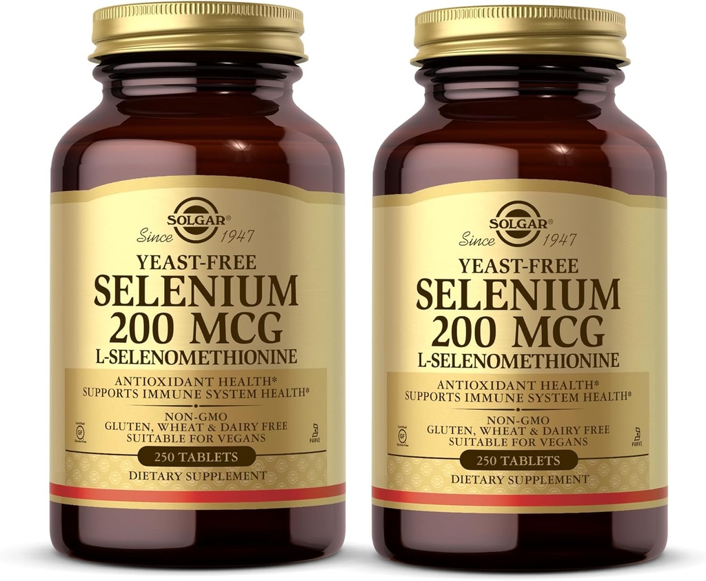 Solgar Yeast- Free Selenium 200 mcg - 250 tabletter, pakke af 2 - Understøtter Antioxidant & immunsystem Sundhed - Non- GMO, Vegan, Gluten Free, Dairy Free, Kosher - 500 Total Serveringer