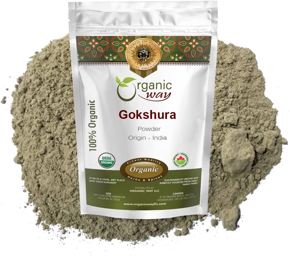 Organic Way Gokshura Powder (Tribulus Terrestris) - Organic & Kosher Certified Dex124; Raw, Vegan, Non GMO & Gluten Free Dex124; USDA Certified Dex124; Origin - India (1LBS / 16Oz)