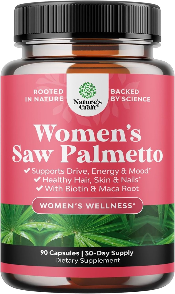 Extra Strength Saw Palmetto for Women 500mg - DHT Blocker for Women 30-Day Supply - Hair Vitamins for Hair Loss Supplement - Pure Saw Palmetto Extract Capsules with Maca Root & Biotin - 90 Capsules