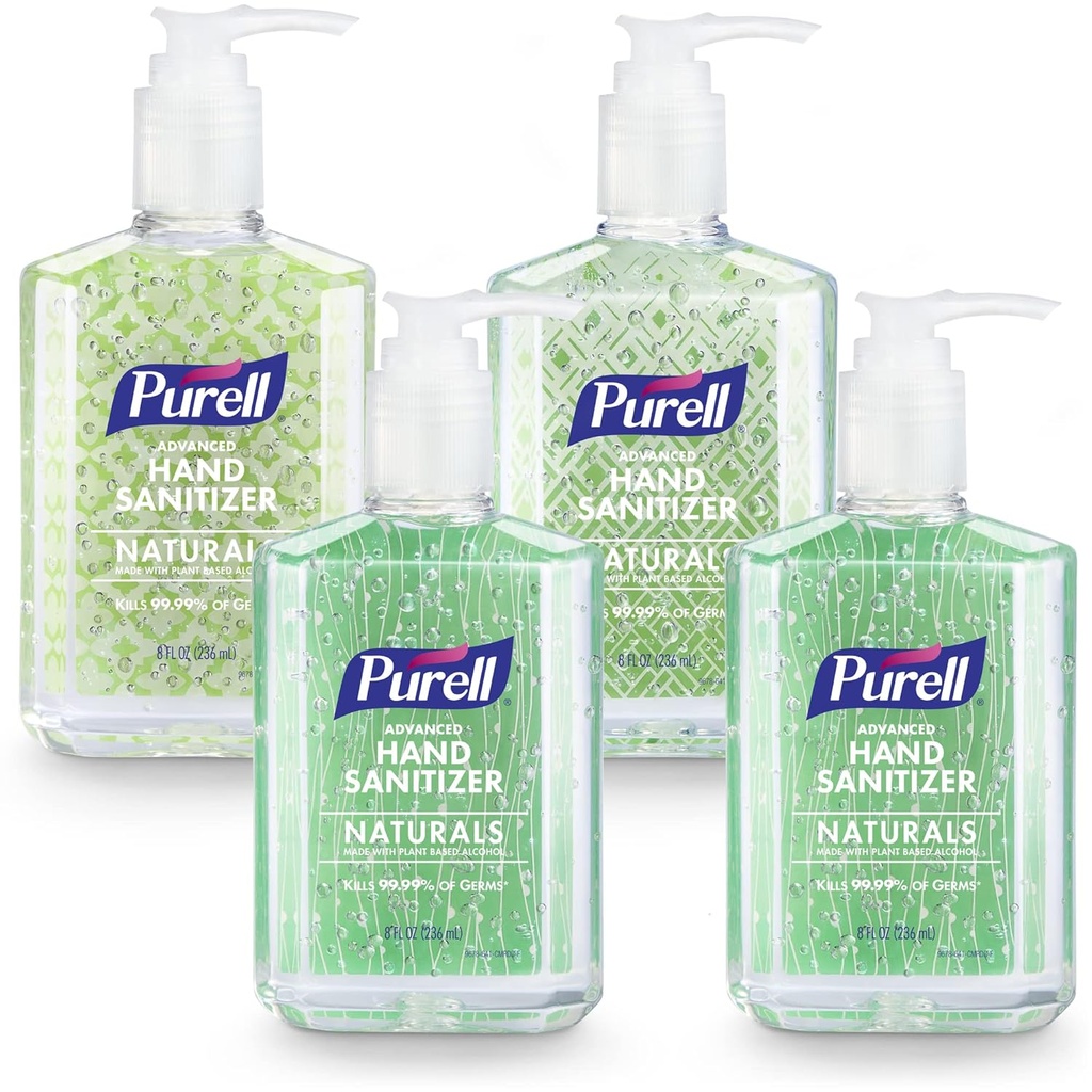 PURELL Advanced Hand Sanitizer Naturals with Plant Based Alcohol, Citrus Scent, 8 fl oz Pump Bottle (Pack of 4) - 9626- 06- ECDECO